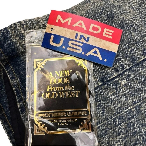 Rare Vintage Pioneer Wear 80s Acid Wash Leather Trim  Denim Jean Vest Unisex - Picture 14 of 14